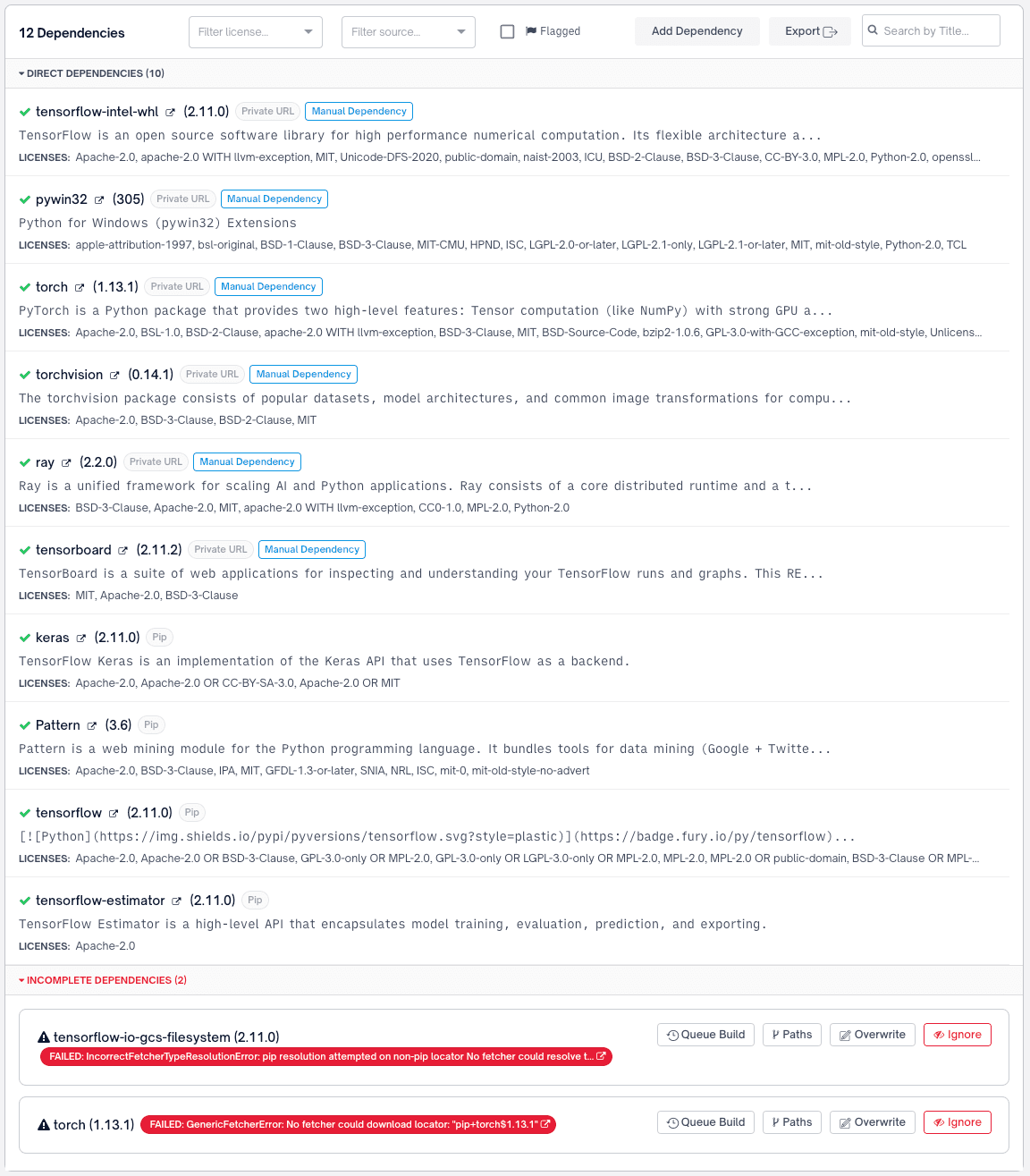 Dependencies list after adding the new dependency, showing both the added entry and the original unknown entry