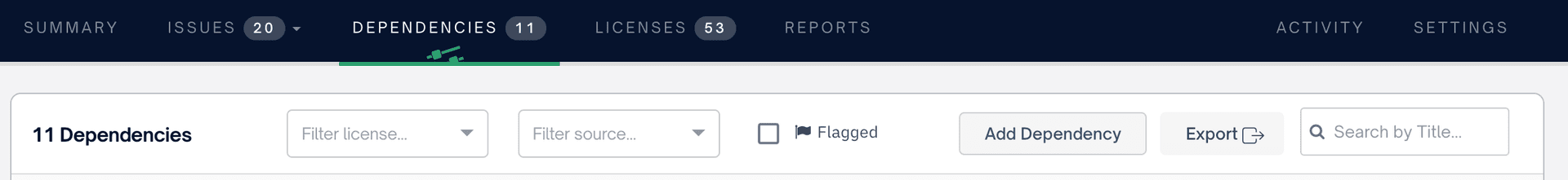 Add Dependency button at the top of the dependencies view