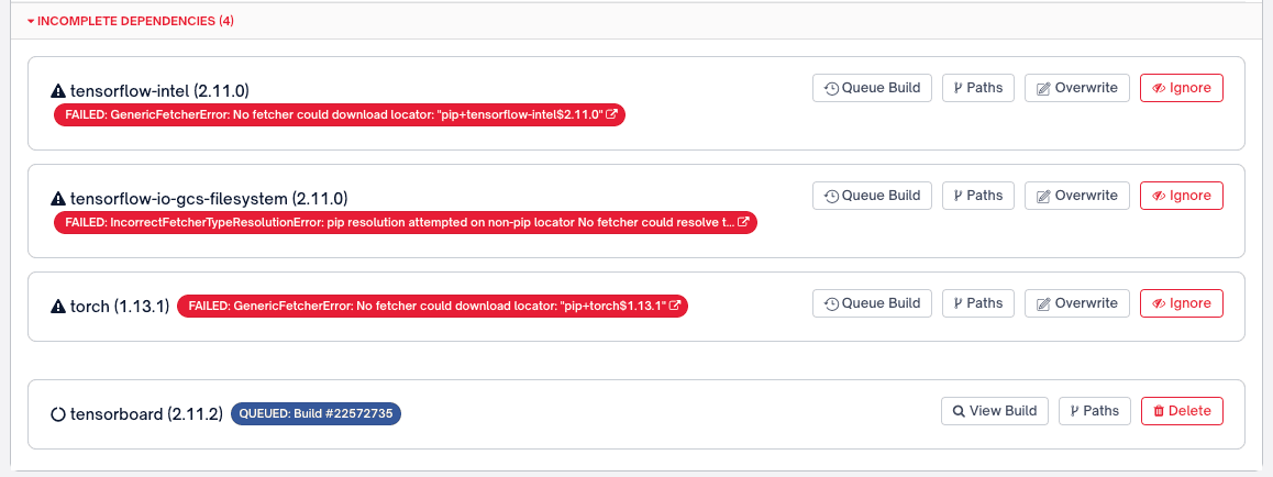 Project status showing build queued after overwrite