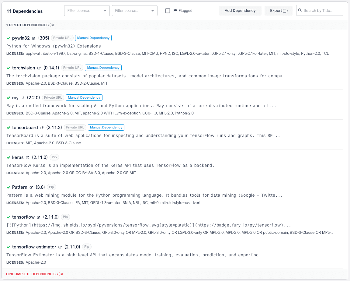 Dependencies list showing the resolved dependency tagged as Manual Dependency