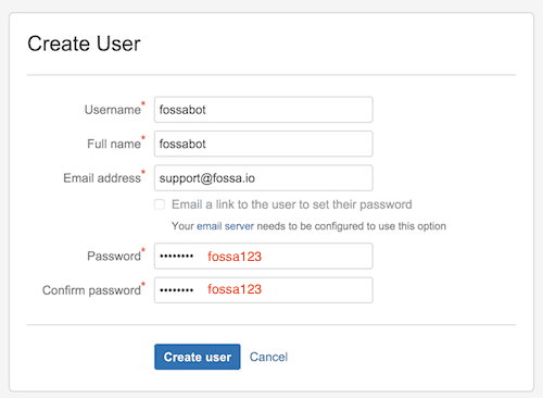Create User form in Bitbucket Server