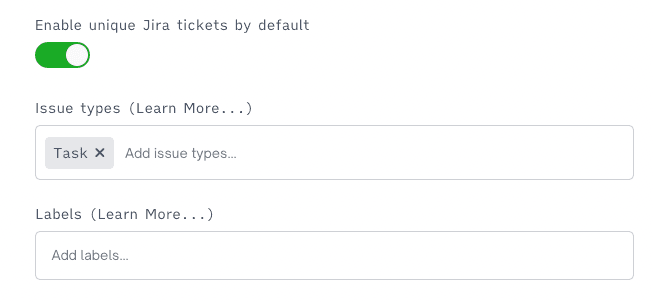 Enable unique Jira tickets by default in Organization Settings
