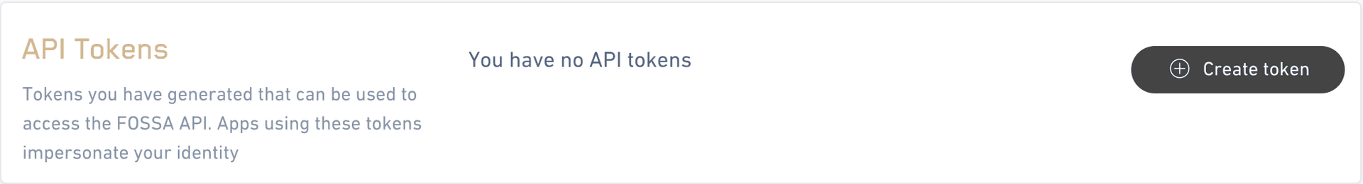FOSSA API token creation screen