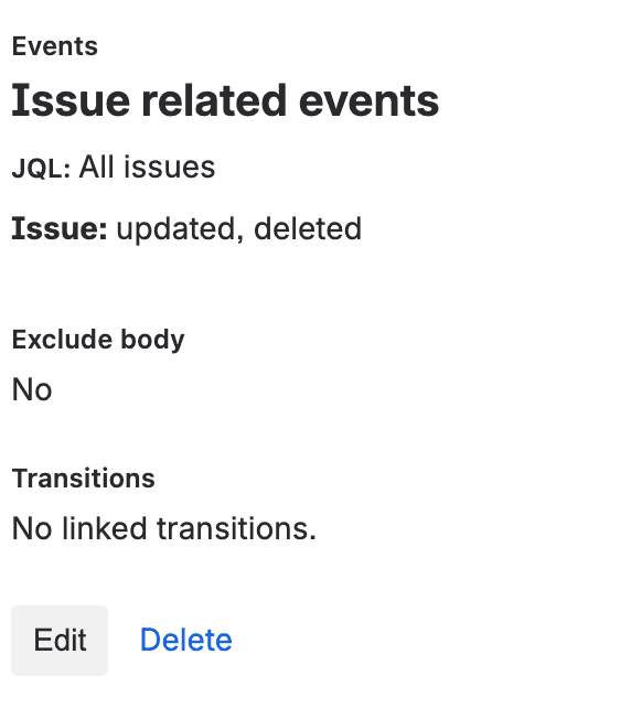 Saved webhook entry in Jira