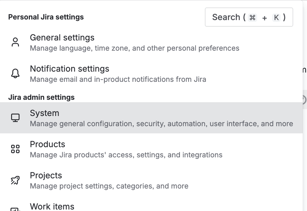 Jira admin System settings