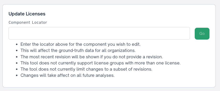 The Update Licenses section of the Admin Dashboard