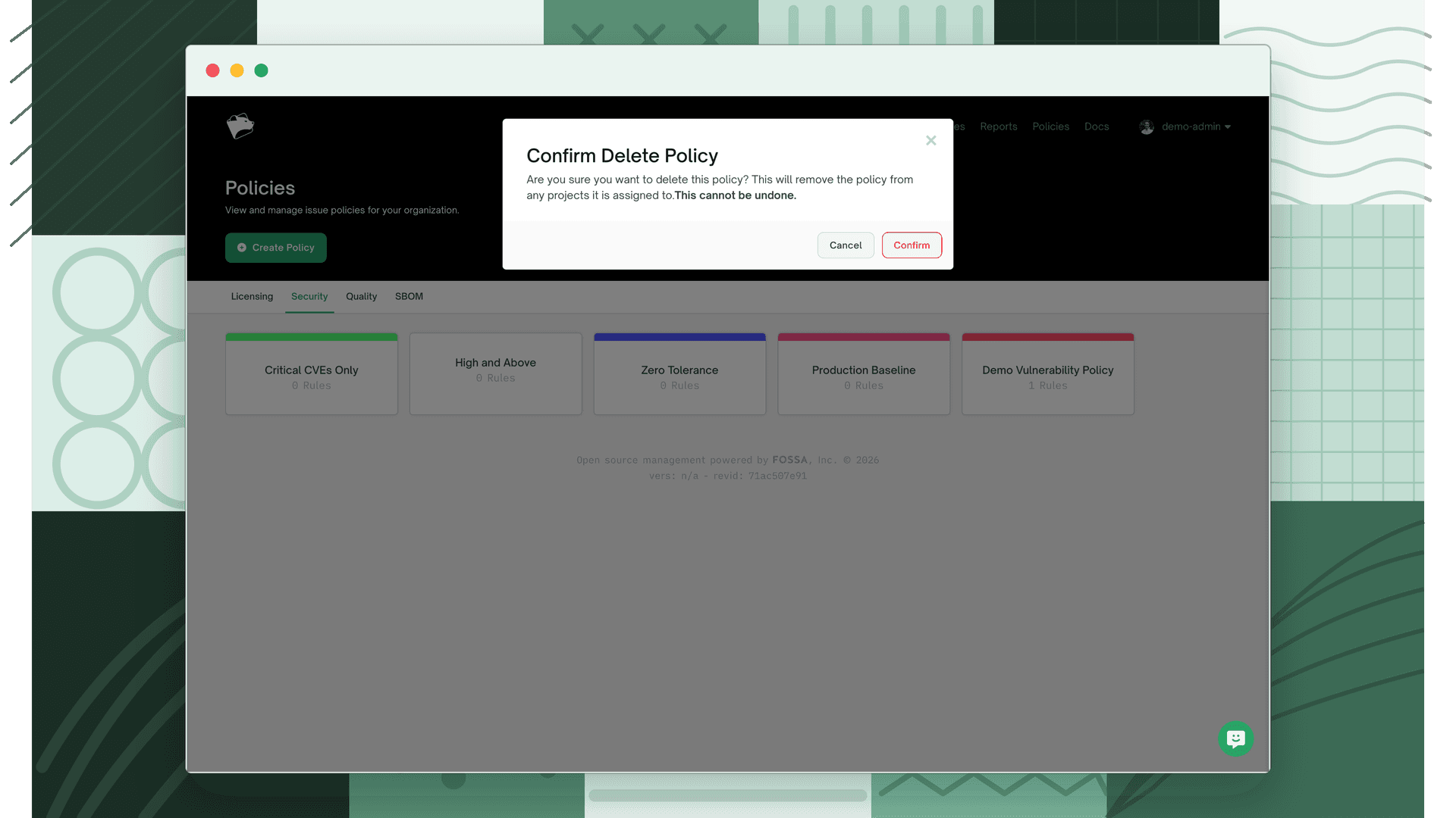 Confirm Policy Deletion dialog