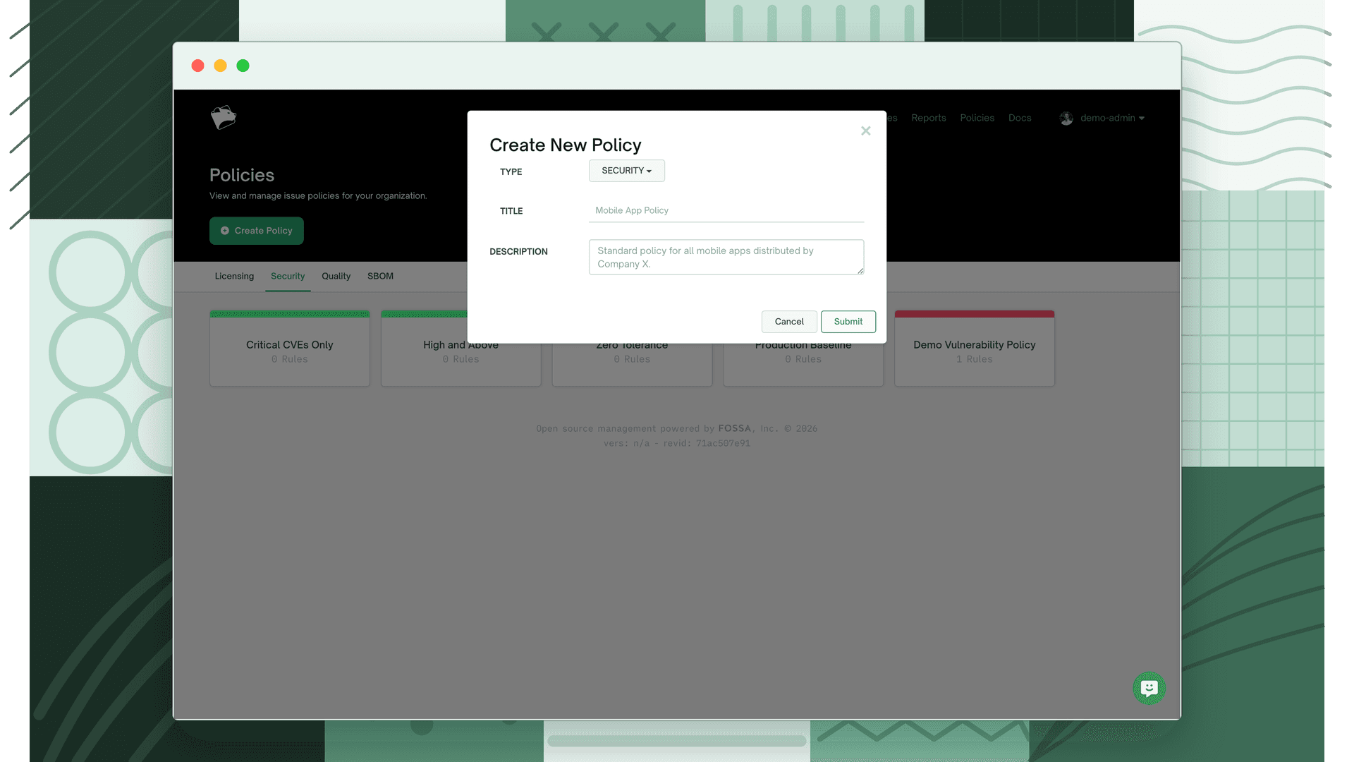 Create New Policy dialog
