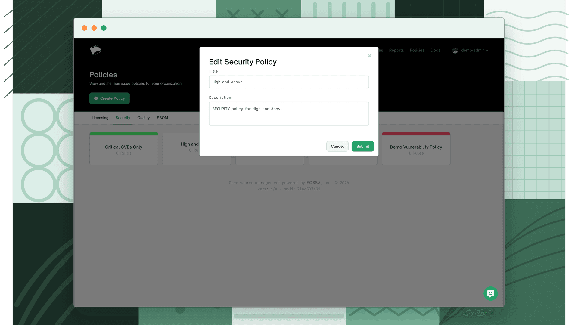 Edit Security Policy dialog
