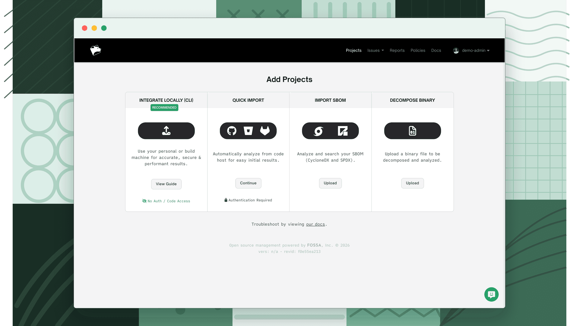 The Decompose Binary option on the Add Projects page