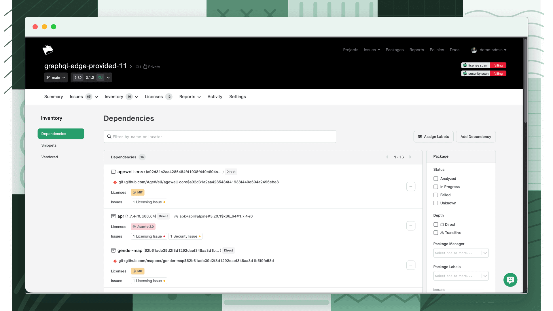 Dependencies list with the overflow button visible on a dependency row