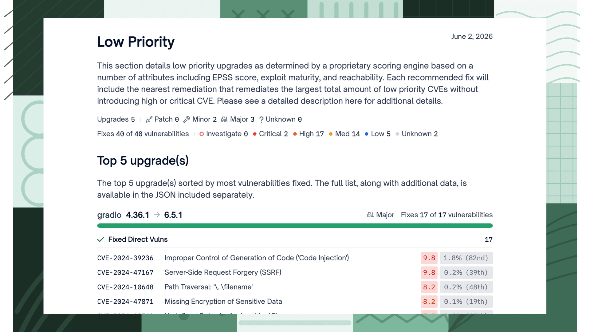 Low Priority Fixes category in the Remediation Guidance report