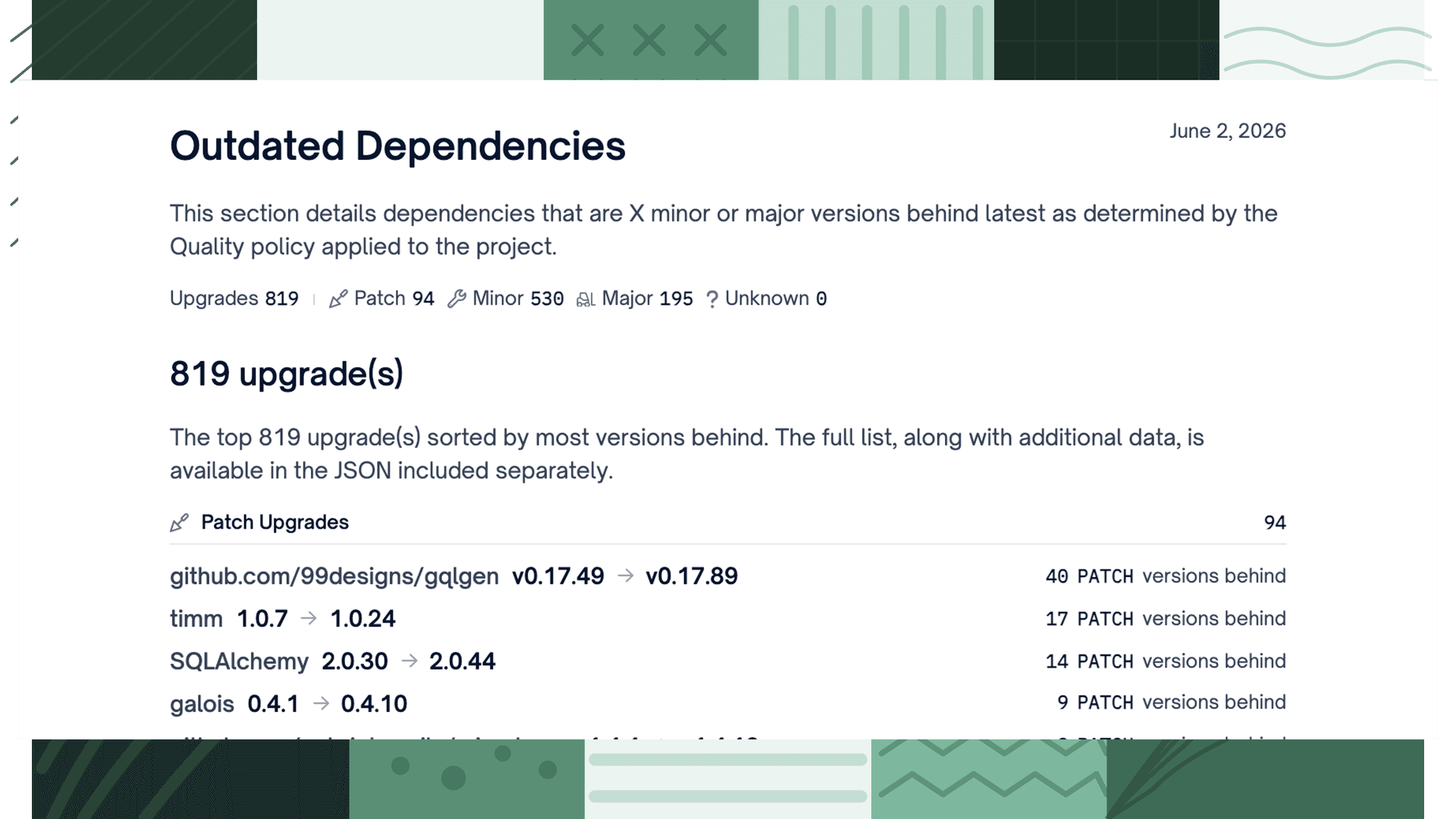 Outdated Dependencies category in the Remediation Guidance report