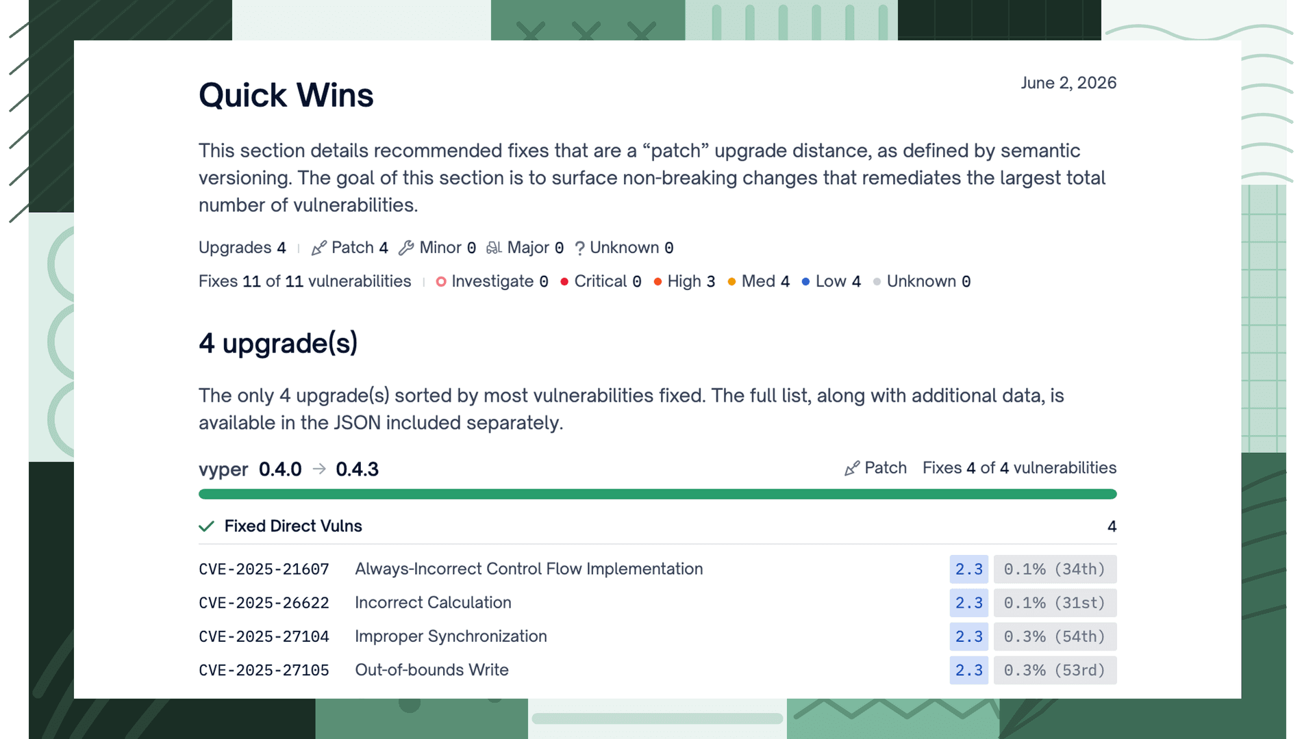 Quick Wins category in the Remediation Guidance report