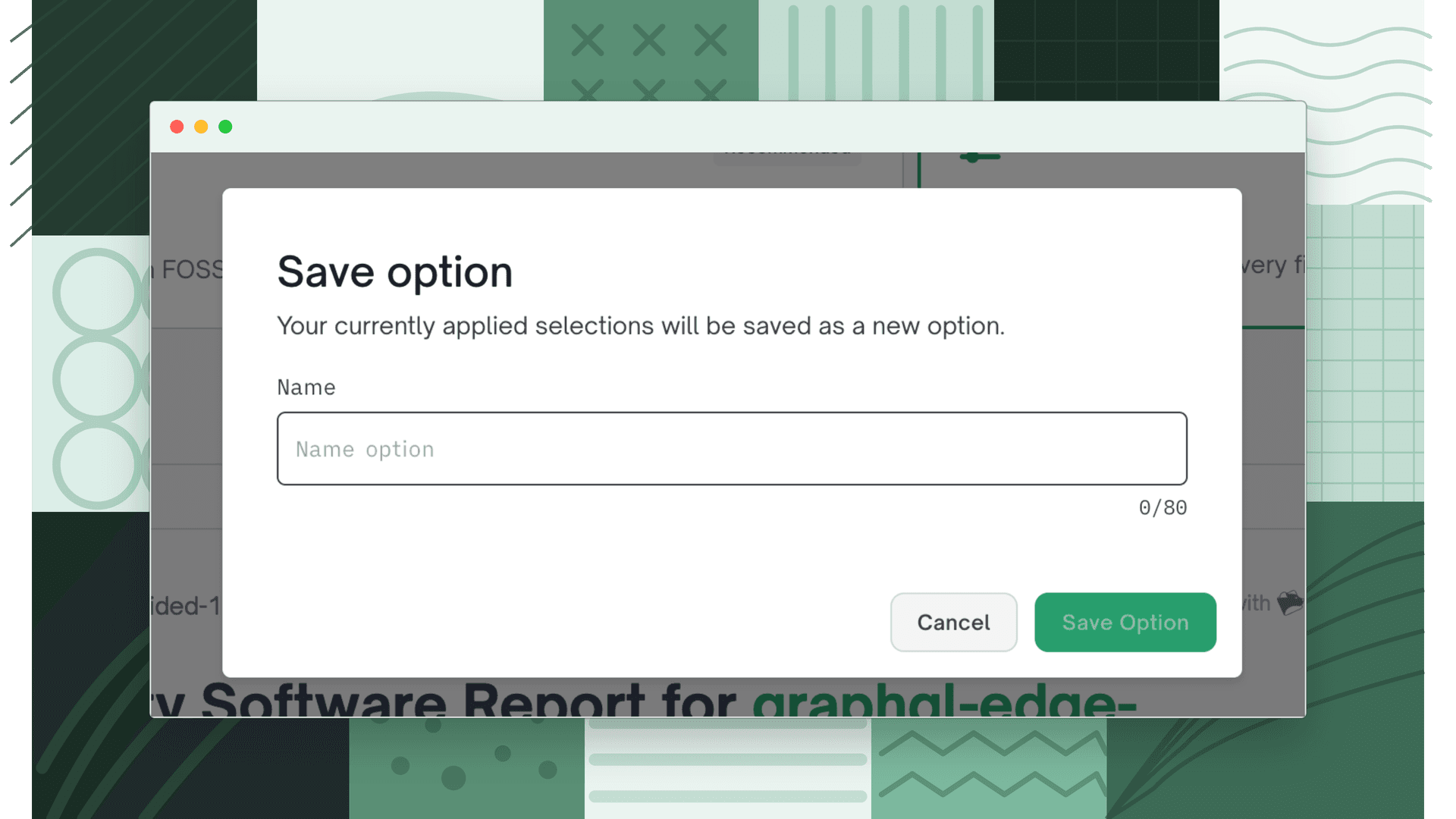 Save option dialog with a Name field for the new preset