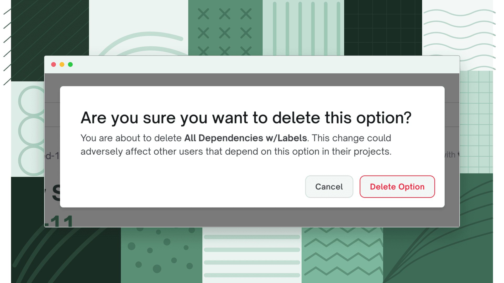 Delete confirmation dialog for removing a saved options preset