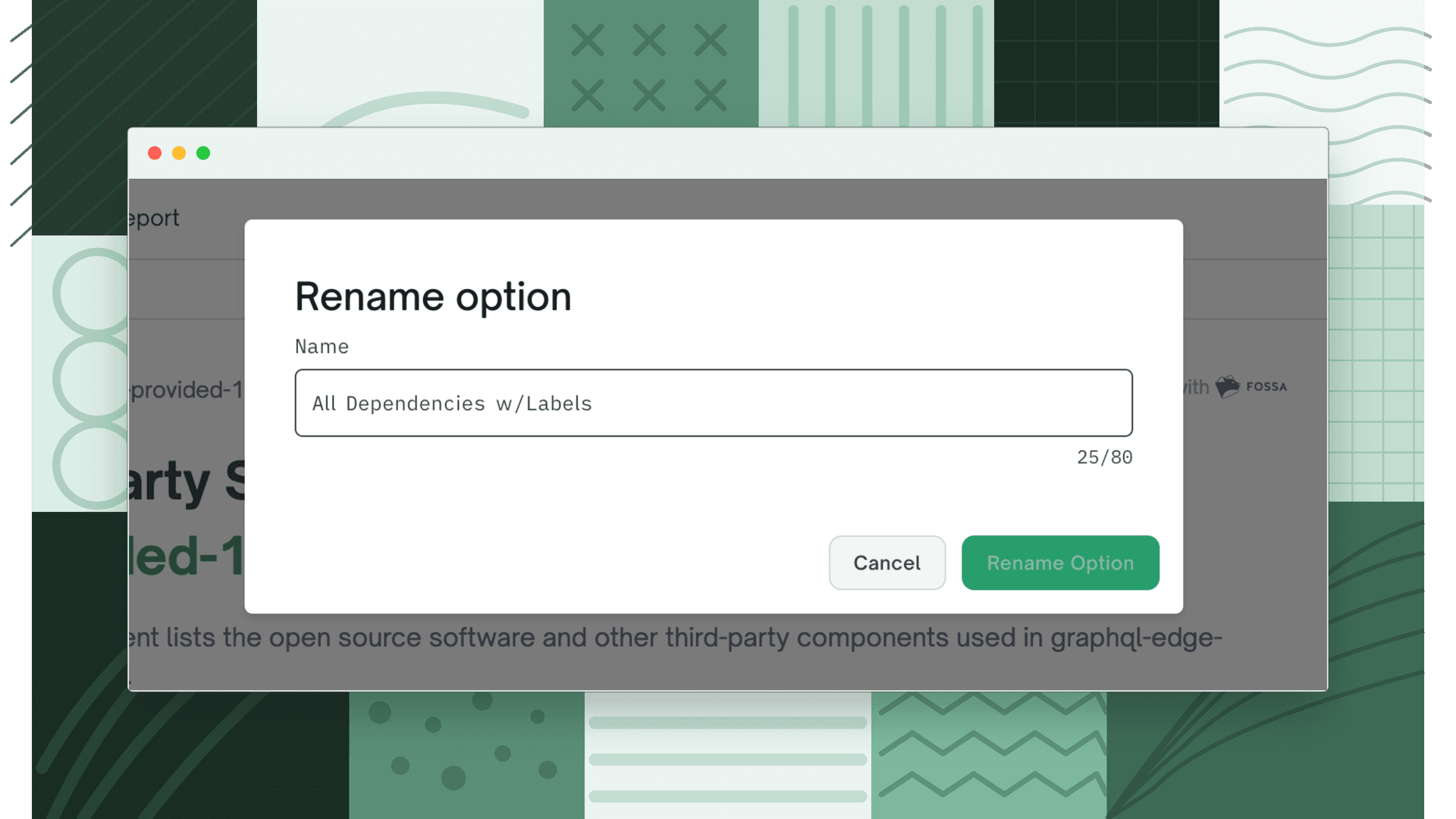 Rename option dialog with the preset name in an editable Name field