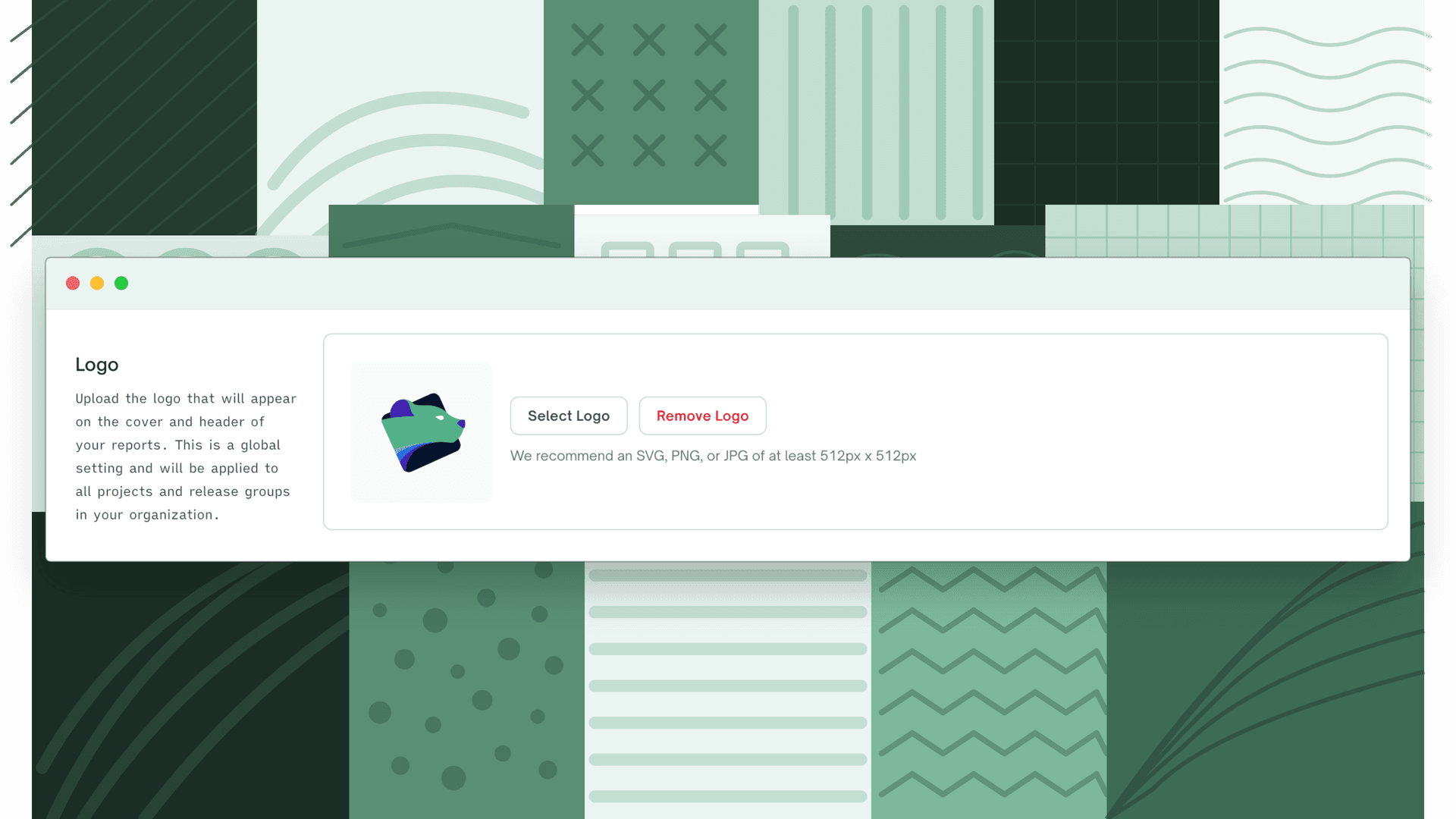 Logo upload section in project report settings
