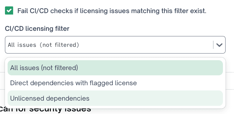 Example licensing issue filters
