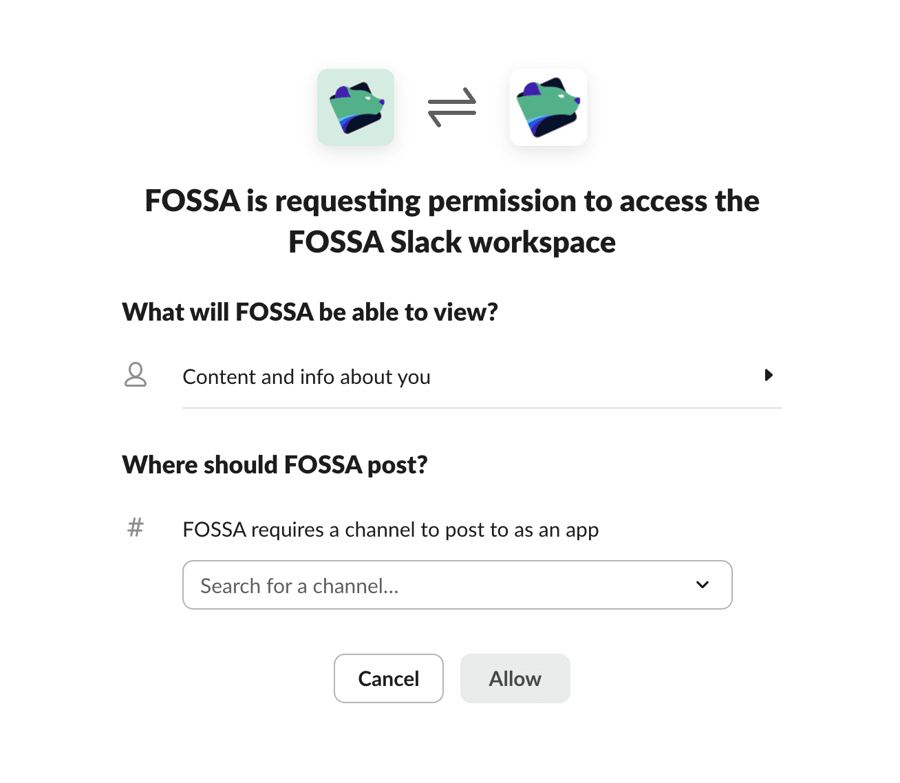 Slack channel selection screen