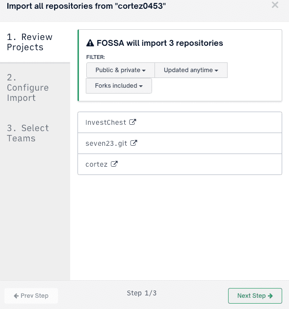 Import All project review screen