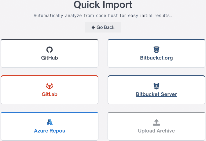 Quick Import screen with Azure Repos option