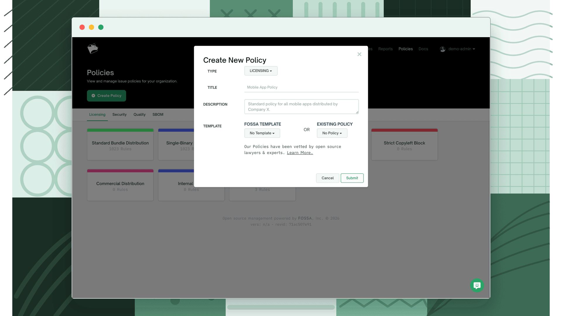 Create New Policy dialog