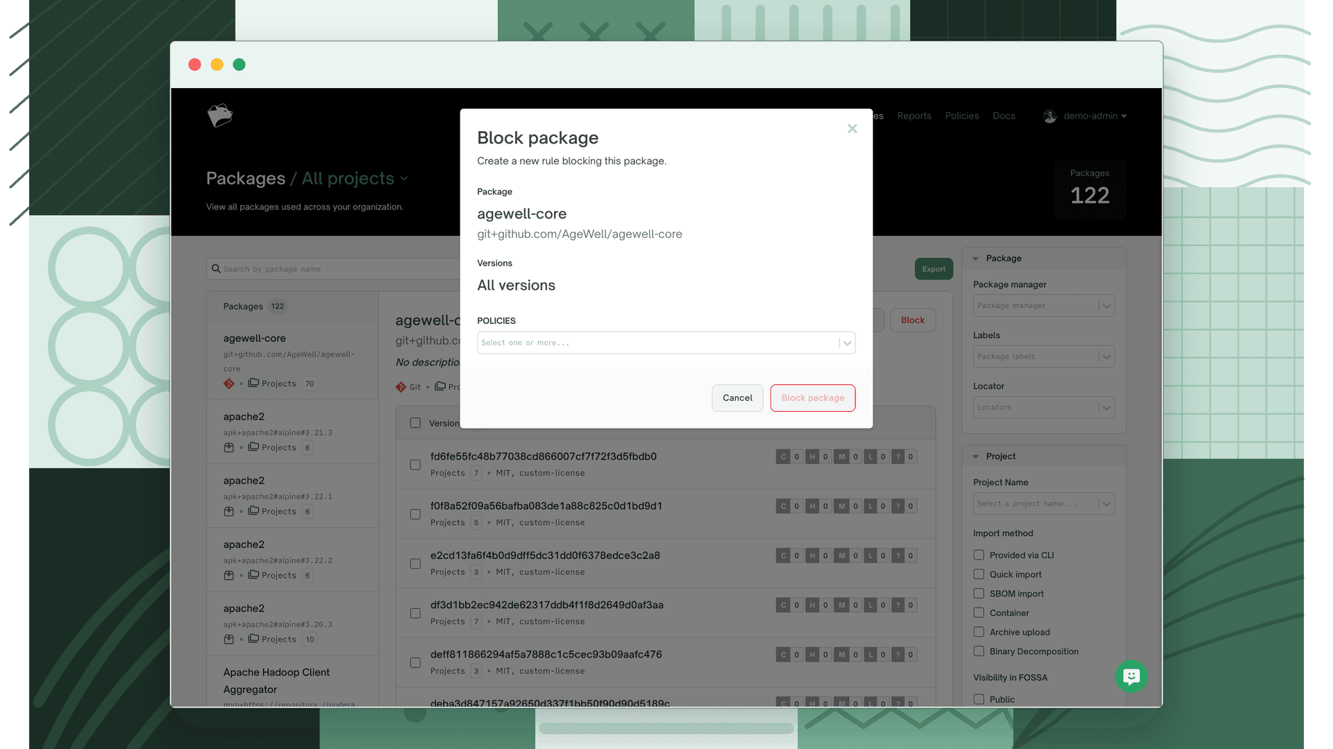 Block package dialog