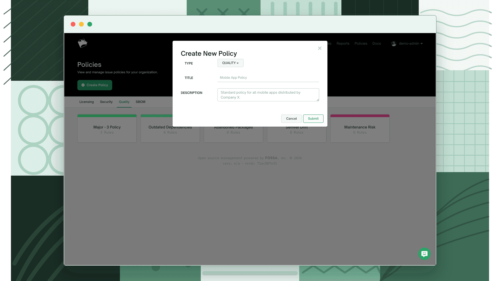 Create Quality Policy dialog