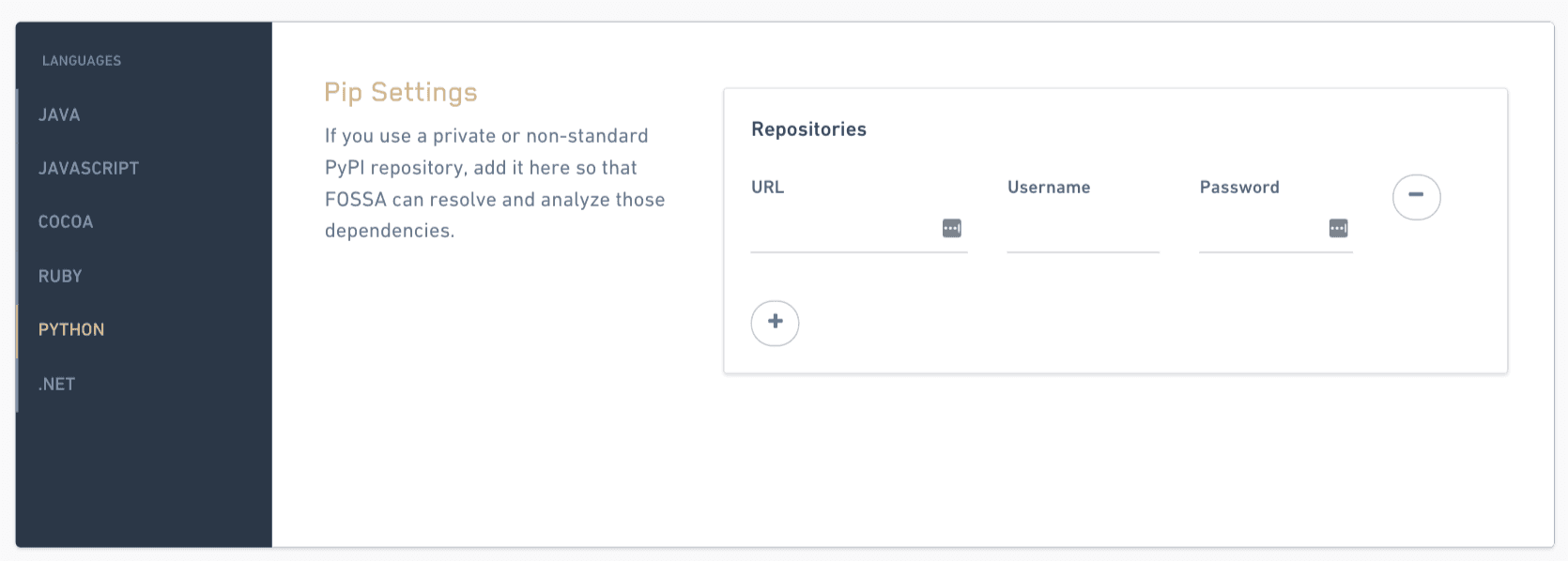 Python private registry credentials in Account Settings