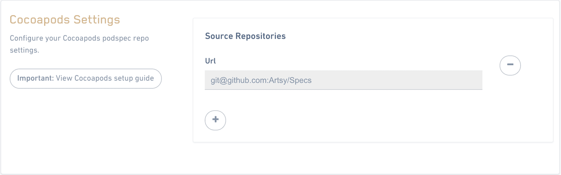 Adding a CocoaPods podspec repo in Account Settings