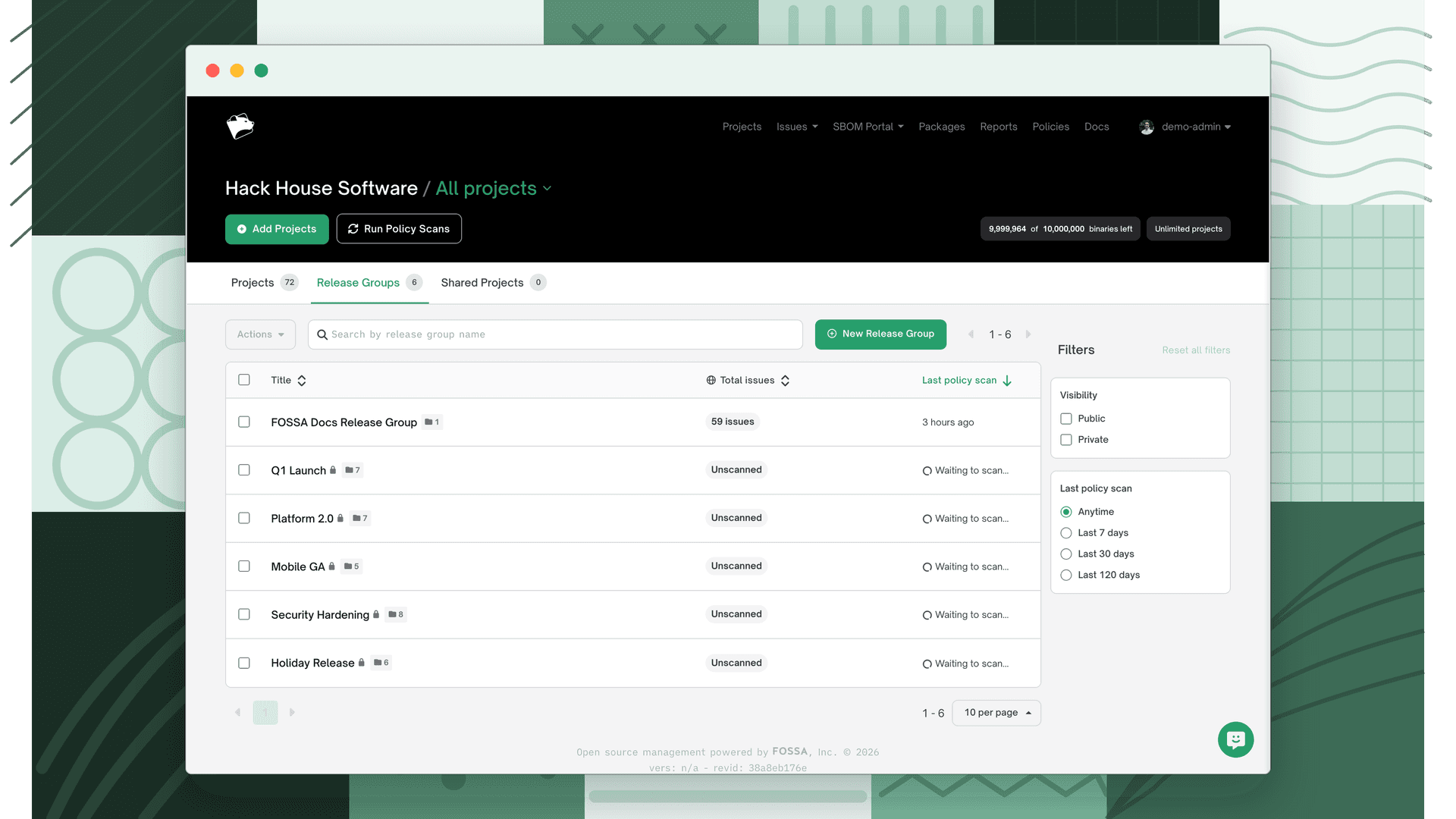 Release Groups tab on the Projects dashboard with the New Release Group button