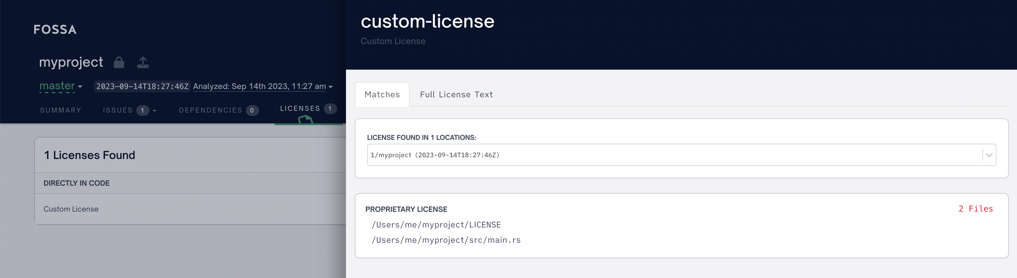 A Custom License in the FOSSA UI